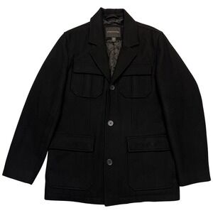 Structure Men's Black Clean Minimal Dark Academia Wool Blend Quilted Coat Size M